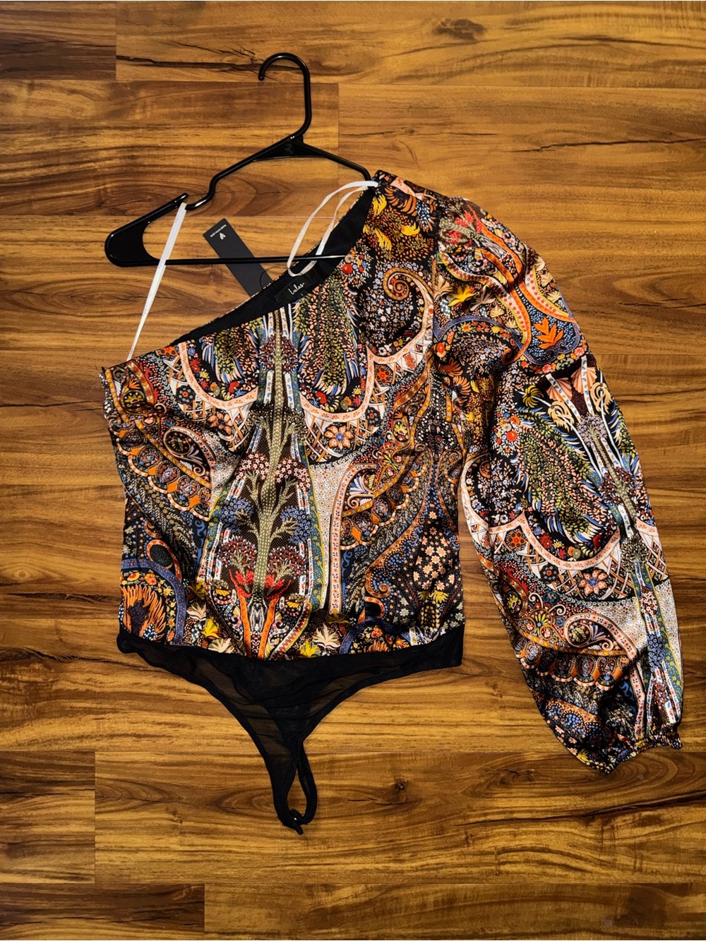 Lulus Mesmerizing Sight Black Multi Print One-Shoulder Bodysuit - Picture 10 of 14